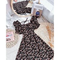 ĐẦM CỔ VUÔNG BIG SIZE DỰ TIỆC HOẠ TIẾT HOA NHÍ DỄ THƯƠNG - Đen - XL