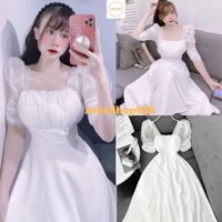 Đầm cổ vuông lưng chun dáng dài ,váy tiểu thư tay bồng voan 2 lớp bao đẹp trẻ trung hàn quốc ULZZANG ANIESHOP688