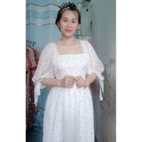 Đầm cổ vuông tay cột nơ