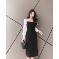 Đầm Cổ Vuông Tay Dài Trắng