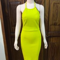 Đầm cổ yếm cột dây phối ren