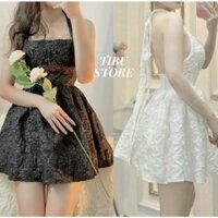 Đầm  Cổ Yếm Cột Dây Thời Trang Nữ Mặc Đi Chơi 2 Màu Trắng Đen  Chất Vải Gấm