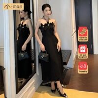 Đầm cổ yếm đính 3 hoa Meiko, Đầm đi dự tiệc, hẹn hò sang chảnh [Có ảnh thật, gói hộp]