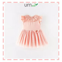 Đầm công chúa bé gái 2-6 tuổi MALWEE ngắn tay màu hồng cổ tròn cotton váy bé gái mùa hè đầm voan cho bé gái