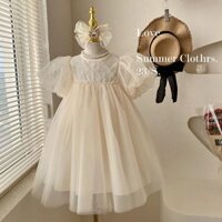 Đầm Công Chúa Bé Gái Mùa Hè 2024 Phong Cách Mới Thời Trang Cho Bé Phiên Bản Hàn Quốc Váy Xanh Trẻ Em Tay Phồng Puff Váy