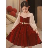 đầm công chúa bé gái , váy cho bé  noel đỏ nhung kim tuyến từ 8-47kg ( mã 016 )