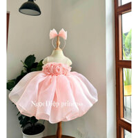 Đầm công chúa bé gái, váy công chúa hoa hồng đính ngực màu hồng cho bé tặng kèm bờm tóc cực xinh D89