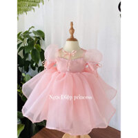 Đầm công chúa bé gái,váy công chúa tiểu thư tay bồng màu hồng baby cho bé yêu tặng kèm bờm D85