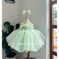Đầm công chúa bé gái,váy công chúa hoa hồng trước ngực màu xanh ngọc tặng kèm bờm cho bé yêu D89