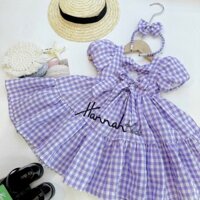Đầm Công Chúa Caro Cotton Dáng Xòe Cho Bé Gái 6-35Kg, Váy Bé Gái Nơ Lưng Kèm Cài Tóc Dễ Thương 6-35Kg HANNAH KIDS