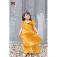 Đầm Công Chúa Chân Váy Xòe 2 Tầng Màu Vàng Phong Cách Phương Tây Cho Bé Gái 13-38kg