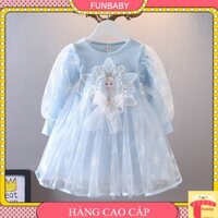 Đầm công chúa cho bé gái 1-6 tuổi hình elsa đội vương miện đính nơ, Váy dự tiệc trẻ em điệu đà đáng yêu