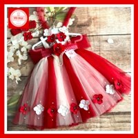 Đầm công chúa cho bé ❤️FREESHIP❤️ Đầm cho bé gái trắng phối đỏ hoa hồng tú cầu