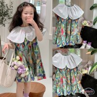 Đầm Công Chúa Cổ Búp Bê Nhún Bèo Thân Thiện Với Da Cho Bé Gái Dự Tiệc Ngọt Ngào