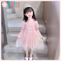 Đầm Công Chúa Elsa Dệt Kim Tay Dài Màu Hồng Thời Trang Thu Đông Cho Bé Gái 2-8 Tuổi