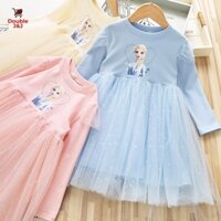 Đầm Công Chúa Elsa Tay Dài Bằng Vải Cotton Phối Lưới Cho Bé Gái 1-9 Tuổi