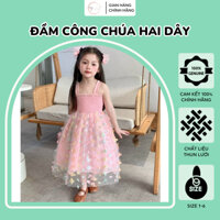 Đầm công chúa hai dây cho bé gái từ 9-27kg họa tiết cánh bươm 3D, Váy công chúa bé gái dáng xòe màu hồng ngọt ngào