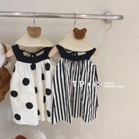 Đầm Công Chúa Hai Dây Hở Lưng Họa Tiết Chấm Bi / Kẻ Sọc Phong Cách Hàn Quốc Thời Trang Cho Bé Gái