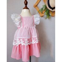 Đầm công chúa màu hồng, tay cánh tiên phối voan & ren trắng cho bé 9kg - 33kg