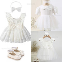 Đầm Công Chúa Mùa Hè Cho Bé Gái Cưới Christening Đầm + Băng Đô Bộ Quần Áo Bé Gái Rửa Tội Trang Phục Sơ Sinh Trang Phục Trang Phục Trang Phục Trang Trọng