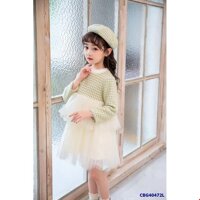 Đầm công chúa phối dạ thu đông kèm nón bánh tiêu cho bé từ 3-8 tuổi
