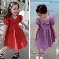 Đầm Công Chúa Tay Phồng Màu Trơn Xinh Xắn Cho Bé Gái
