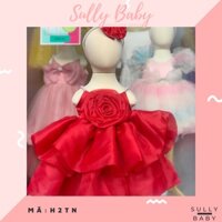 Đầm công chúa thiết kế cho bé gái - Váy Bé Gái 1 tuổi- Đầm Công Chúa Màu Đỏ 2 Dây Hoa To