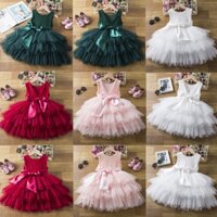 Đầm Công Chúa Xòe Nhiều Tầng Phối Ren Thêu Hoa Dành Cho Bé Gái 2-6 Tuổi Dự Tiệc Sinh Nhật Năm Mới
