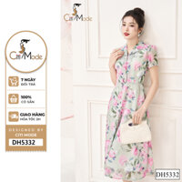 Đầm công sở CITI MODE FASHION thiết kế Đầm xoè hoa hồng phối xanh cổ đức DH5332