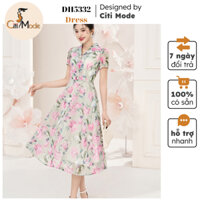 Đầm công sở CITI MODE FASHION thiết kế Đầm xoè hoa hồng phối xanh cổ đức DH5332