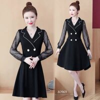 ĐẦM CÔNG SỞ CỔ VEST PHỐI NÚT DỄ THƯƠNG-D10