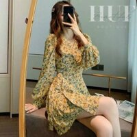 Đầm công sở dài tay hoa nhí phối bèo Huf Boutique