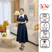 Đầm Công Sở Dáng Dài Vintage Đầm Phối Cổ Sơ Mi Tay Ngắn Dáng Xòe Form Chữ A, Vải Nhập Hàn Mát Mẻ YN FASHION (YN176)