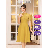Đầm công sở thiết kế LAVENDER FASHION màu vàng chanh cổ bèo dáng xòe D2882