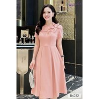 Đầm công sở thiết kế LAVENDER màu hồng phấn cổ tròn đinh hoa kiểu dáng xòe xếp ly D4022