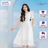 Đầm công sở thiết kế LAVENDER màu trắng vải tơ ren hoa 4 cánh D2840