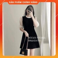 Đầm công sở-Váy chữ A tay lỡ cổ bèo chất umi hàn phối tay voan h2shop