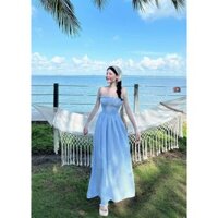Đầm cúp ngực dáng dài maxi xòe đầm tiểu thư chất xốp karo chạy smoking đẹp duyên dáng