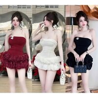 ĐẦM CÚP NGỰC Dáng Ngắn Bí Phồng Tầng Có Lót Quần Kèm Tag Đá