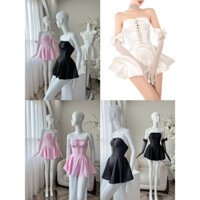Đầm cúp ngực dáng xoè công chúa đan ngực kèm bao tay hottrend