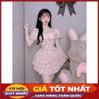 Đầm Cúp Ngực Dáng Xòe Hoa Nhí Chất Tơ Mềm 2 Lớp V6174 - Violet