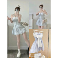 Đầm cúp ngực dự tiệc, đầm váy nữ thiết kế dáng ống( Có Mút Ngực) chất liệu kẻ phối nơ sang chảnh cho nàng đi tiệc