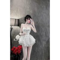 Đầm cúp ngực phối chân váy ren xoè công chúa