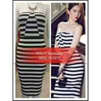 Đầm cúp ngực trắng đen.