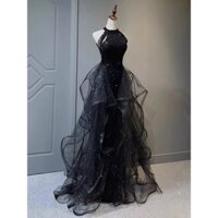 Đầm dạ hội đen cao cấp, sang trọng nhẹ nhàng, sequin, đầm xã hội thanh lịch cho phụ nữ trong lễ tốt nghiệp và biểu diễn