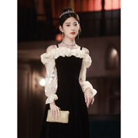 Đầm dạ hội đen, tiệc tùng, sexy, phong cách mới, thanh lịch, đầm dài cao cấp