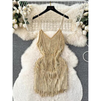 Đầm dạ hội hai dây cổ V khoe eo lưng cực xinh đầm tua rua, đầm dự tiệc sang chảnh đầm party đầm đi sinh nhật đi bar sexy