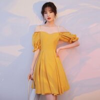 Đầm dạ hội màu vàng 2025 Váy dự tiệc phong cách mới Váy ngắn nổi tiếng