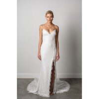 Đầm dạ hội ren trắng f21 VNXK đầm tiệc cưới dáng dài maxi 2 dây ôm body xẻ tà xuất khẩu dư xịn