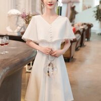 Đầm dạ hội trắng 2025, đầm phong cách Pháp mới, đầm trang trọng thanh lịch cho tiệc, hẹn hò, đính hôn, trang phục chủ nhà (thích hợp cho trang phục hàng ngày)